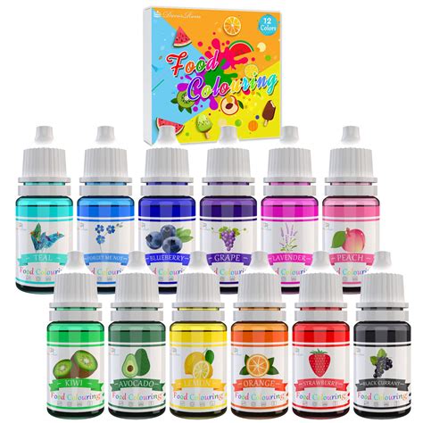 Buy Food Colouring 12 Colours X 10ml Food Dye Concentrated Liquid