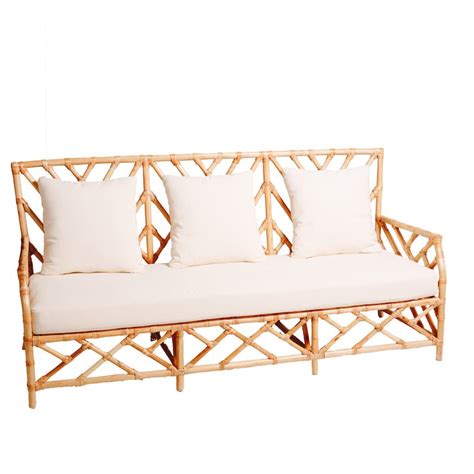 Hamptons 3 Seater Bamboo Lounge Natural White Cushion South Coast