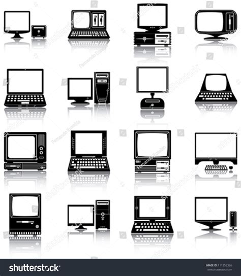 Computers 16 Silhouettes Retro Modern Computers Stock Vector 111852326