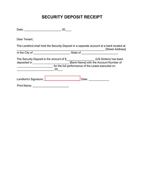 Free Security Deposit Receipt Template Pdf Word Eforms