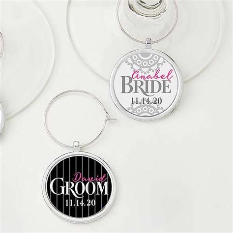 Bride And Groom Wine Charms Personalized 2 Piece Set Wedding Wine Charms Personalised Wedding