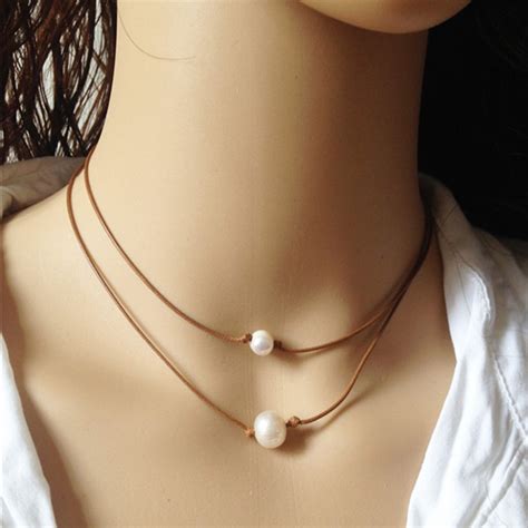 Aliexpress Com Buy Pearl On Leather Necklace Real Freshwater Pearl