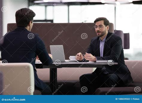 Job Interview Hr Manager Interviewing Male Candidate Asking Questions