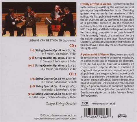 Tokyo String Quartet Beethoven String Quartets Op18 Nos 1 6 Cd