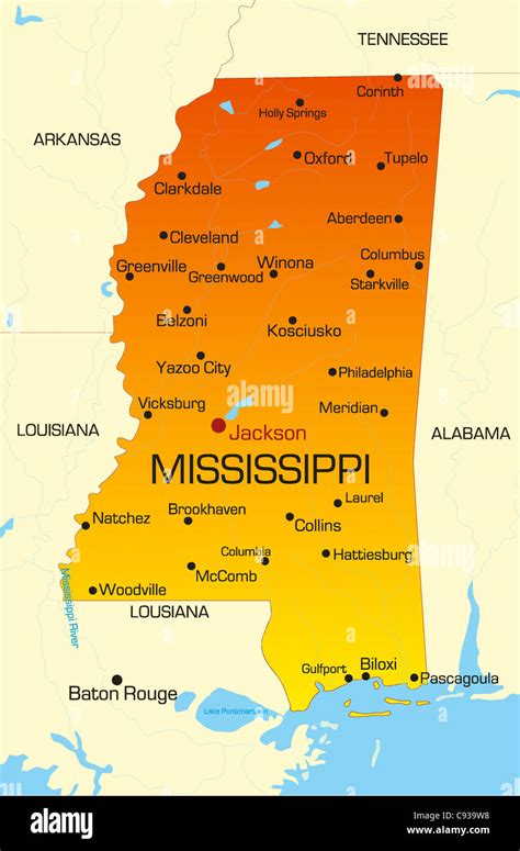Vector Color Map Of Mississippi State Usa Stock Photo Alamy
