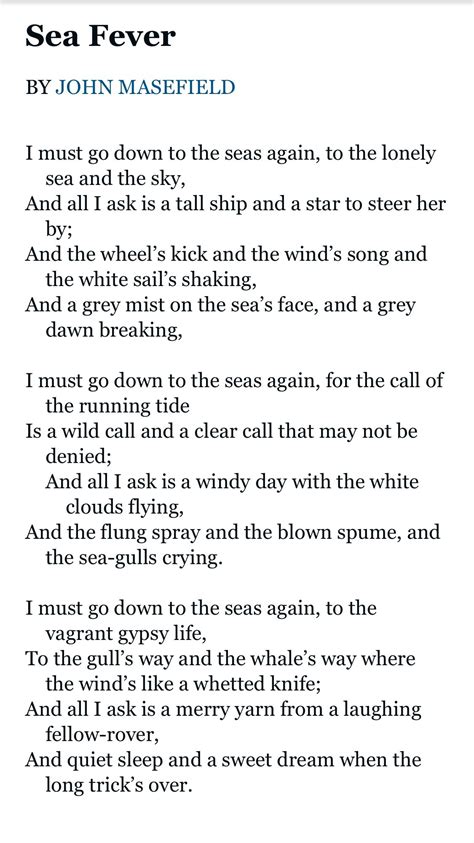 Sea Fever A Favorite Poem Poems Sea Poems John Masefield