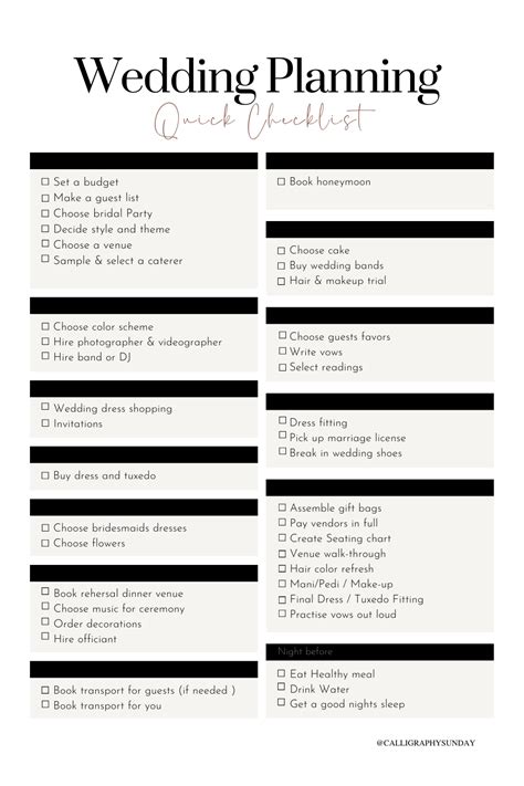 Wedding Checklist Easy Wedding Planning Simple Wedding Checklist