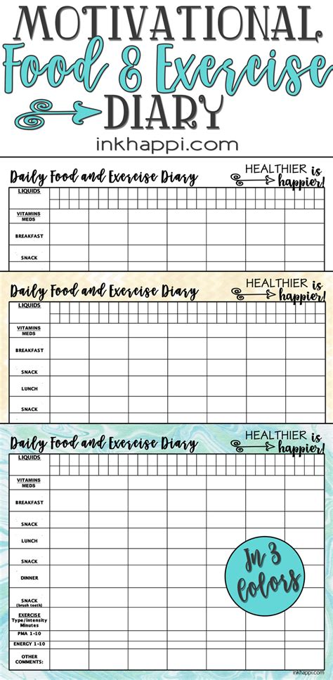 Motivational Food And Exercise Diary Free Printable Inkhappi