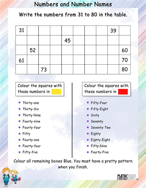 Colouring Puzzle Of Numbers And Number Names Math Worksheets