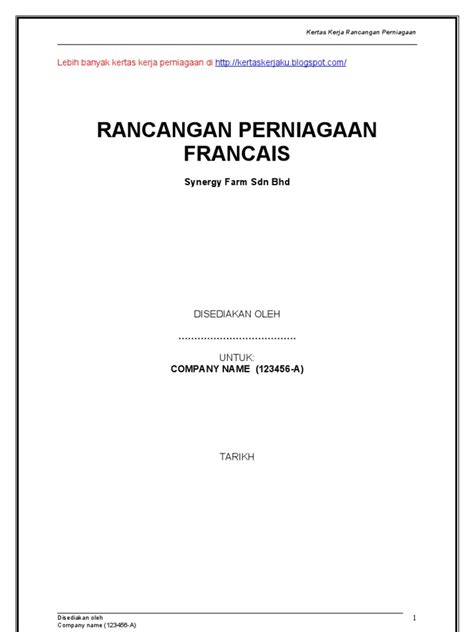 Rm250 000 • modal persendirian : Kertas Kerja Rancangan Perniagaan
