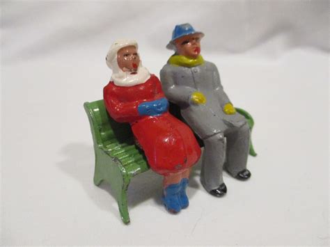 Vintage Antique Barclay Monoil Cast Lead Figures Christmas Park Bench