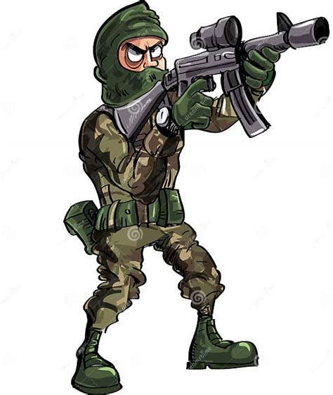 Cartoon Soldier With Gun And Balaclava Stock Vector Illustration Of