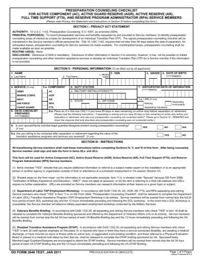 Dd Form 2648 Preseparation Counseling Cnicnavymil