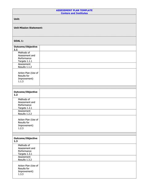 Assessment Plan Template In Word And Pdf Formats