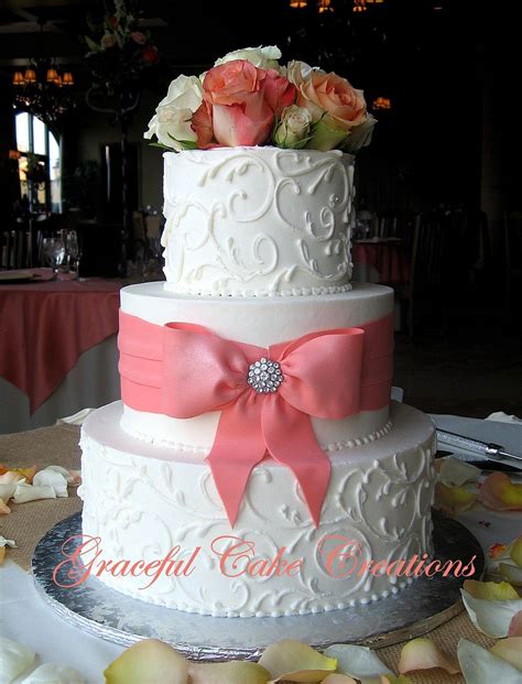 Elegant Ivory Wedding Cake With Coral Colored Sash And Bow Flickr