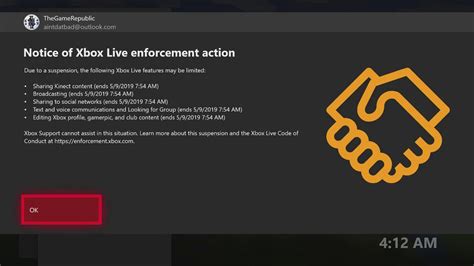Notice Of Xbox Live Enforcement Action Due To A Suspension The
