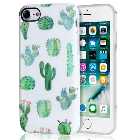 Cactus Iphone 7 Case Iphone 8 Case White Green Best Protective Cute