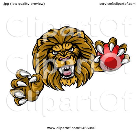 Clipart Of A Tough Clawed Male Lion Monster Mascot Holding A Cricket