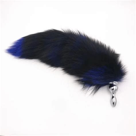 Blue And Black Larger Fox Tail Fluffy Anal Plug Sex Toys Erotic Butt Plug Sex Products Toy For