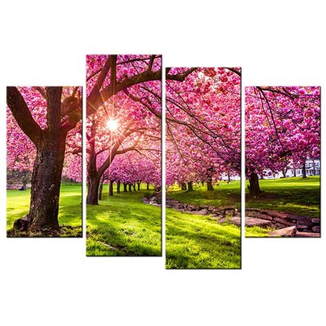 4 Piece Modern Landscape Paintings Giclee Print Cherry