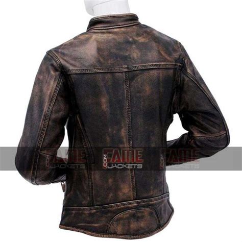 Mens Cafe Racer Brown Distressed Leather Motorcycle Jacket Fj