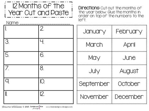 Learn And Grow Designs Website 12 Months Of The Year Activity Pack