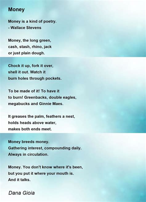Money Poem By Dana Gioia Poem Hunter