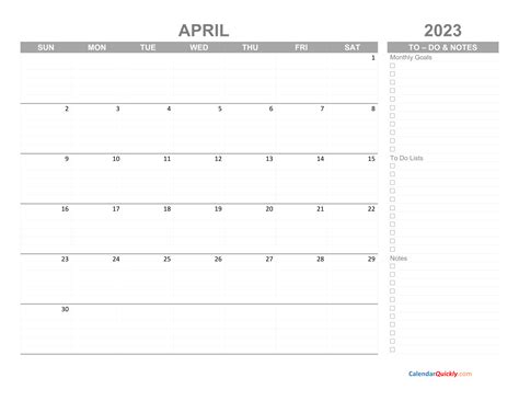April 2023 Calendar With To Do List Calendar Quickly
