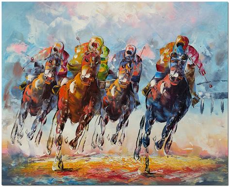 Signed Hand Painted Horse Racing Oil Painting On Canvas Impressionist Wall Art Ebay