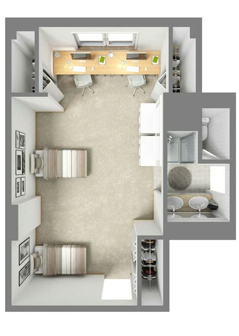 An Overhead View Of A Kitchen And Living Room In A Small Apartment With One Bedroom On The