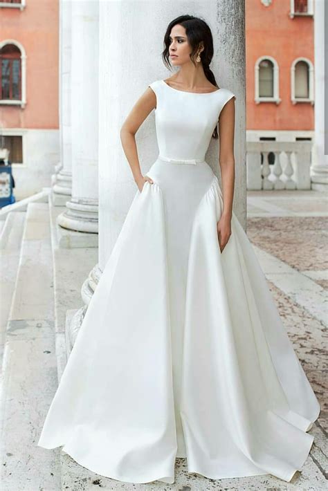 Simple Sophisticated Satin Wedding Dress With Pockets Wedding Dresses