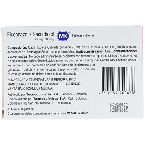 Fluconazolsecnidazol 751000mg Tabletas Recubiertas Caja X 4
