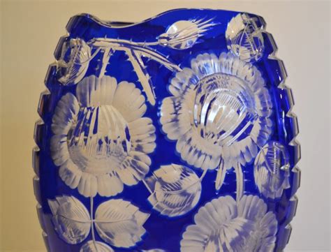 Bargain John S Antiques Tuthill Cut Glass American Brilliant Blue Cut To Clear Footed Vase