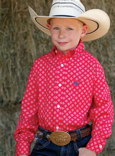 Boys Cinch Red Print Button Down Shirt Kids Western Clothes