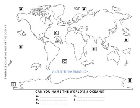 Printable 5 Oceans Coloring Map For Kids The 7 Continents Of The