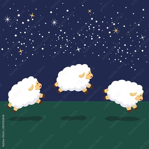 Sheep Jumping In Night Background Counting Sheep Sleep Stock Vector