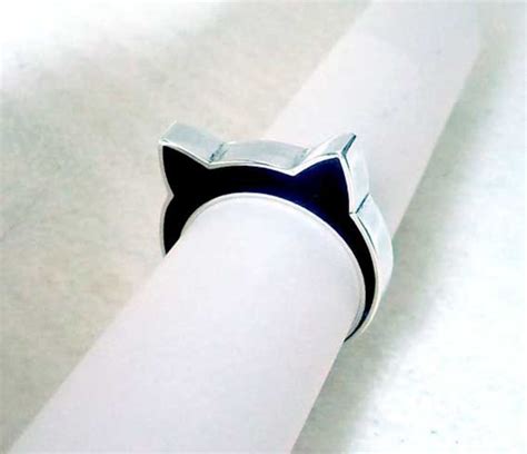 Handmade Sterling Silver And Black Resin Cat Ears Ring Etsy