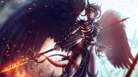 League Of Legends Angel Female Warrior Artwork Art Wings