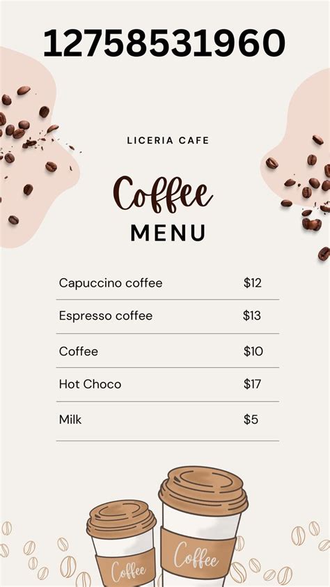 A Coffee Menu With Two Cups Of Coffee