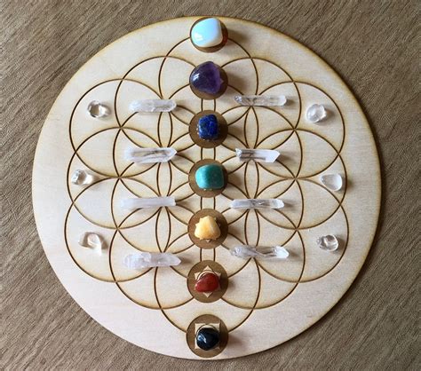 Flower Of Life Chakras Crystal Grid Wall Art Altar Etsy Crystals