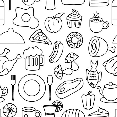 Food Doodle Seamless Pattern Vector Illustration Line Art Style Outline