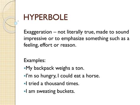 A simile or metaphor might compare things, but they don't have to be. PPT - HYPERBOLE PowerPoint Presentation, free download ...