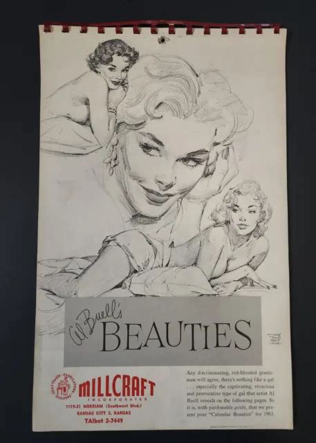 Vintage 1961 Al Buell Complete Pin Up Calendar Sketch Pad From Brown