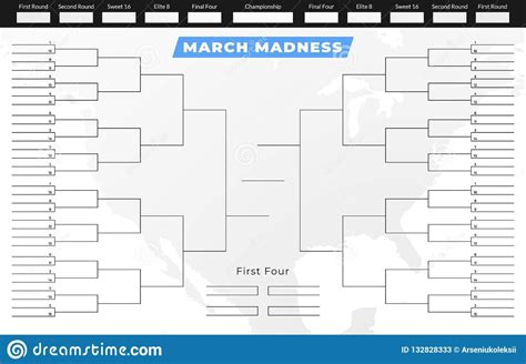 March Madness Tournament Bracket Empty Competition Grid With Blank