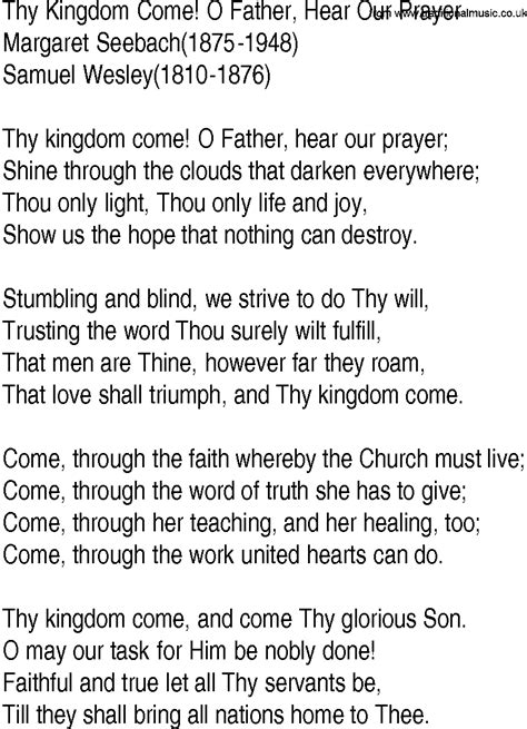 Hymn And Gospel Song Lyrics For Thy Kingdom Come O Father Hear Our