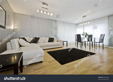 Modern Luxury Living Room White Leather Stock Photo