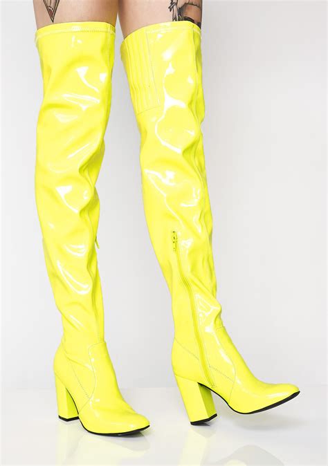 Current Mood Cyber Yellow Thigh High Boot Dolls Kill