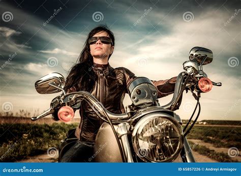 Biker Girl Sitting On Motorcycle Stock Photo Image Of Adult Power