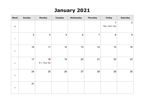 Editable January Calendar 2021 January Calendar Monthly Calendar