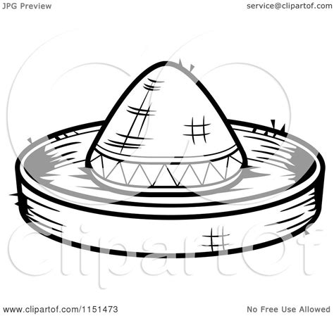Free coloring sheets to print and download. Cartoon Clipart Of A Black And White Sombrero Hat - Vector ...